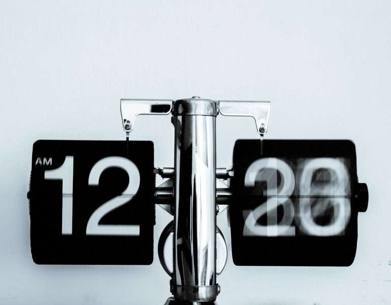 A flip clock showing time moving quickly. For the RTS Academy Time Management course.