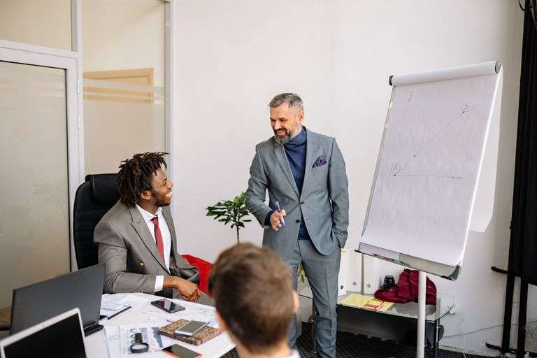 Professional meeting with businessmen collaborating on a project
