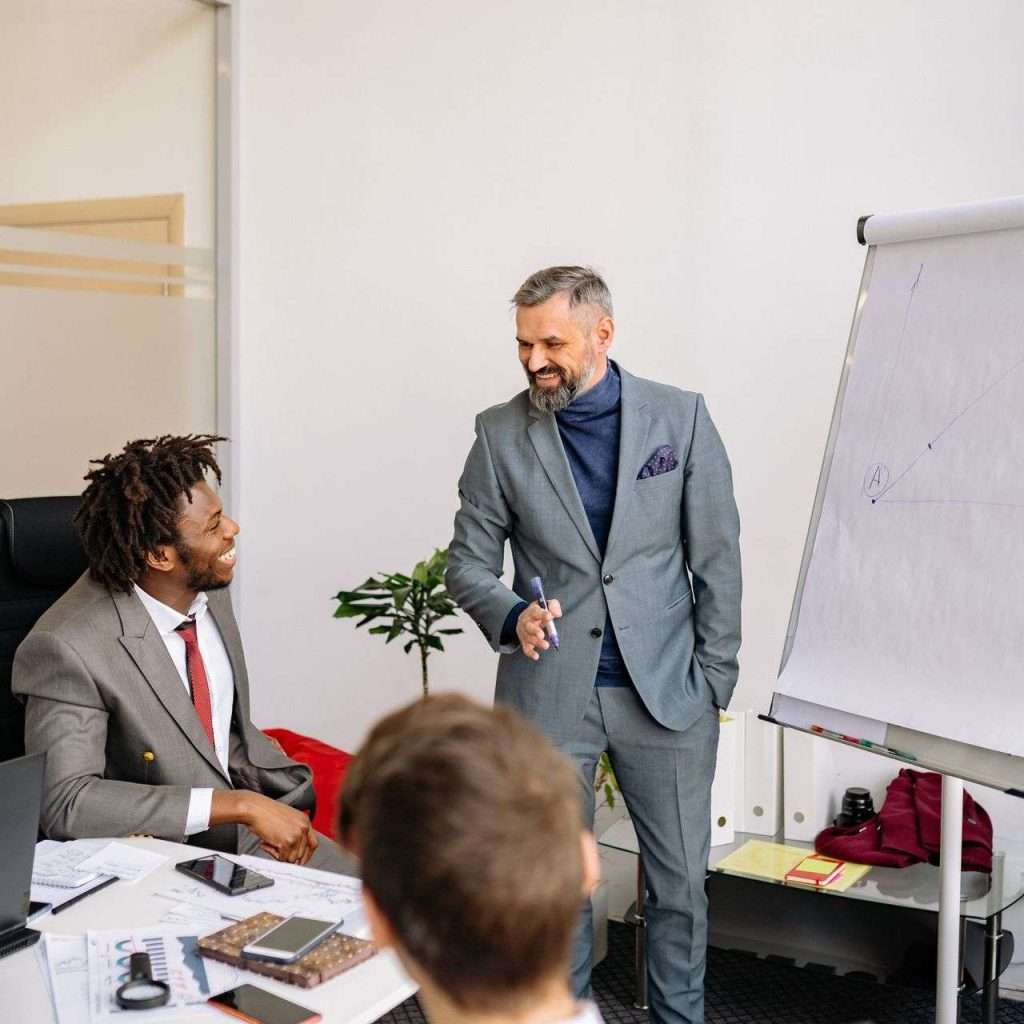 Professional meeting with businessmen collaborating on a project